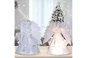FETIWILSO Set of 2 Christmas Angel Figurines with Fiber Optic Wings, 6 inch LED Light Up Angel Christmas Decoraction Statue Acrylic Glowing Night Light Seasonal Winter Christmas Home Tabletop Decoration Gifts