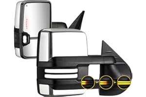 SANOOER Switchback Towing Mirrors Chrome for 2007-2013 Chevy Silverado Suburban Tahoe Avalanche GMC Sierra Yukon with Power Glass Dynamic Turn Signal Light Backup Lamp Heated Extendable Pair Set