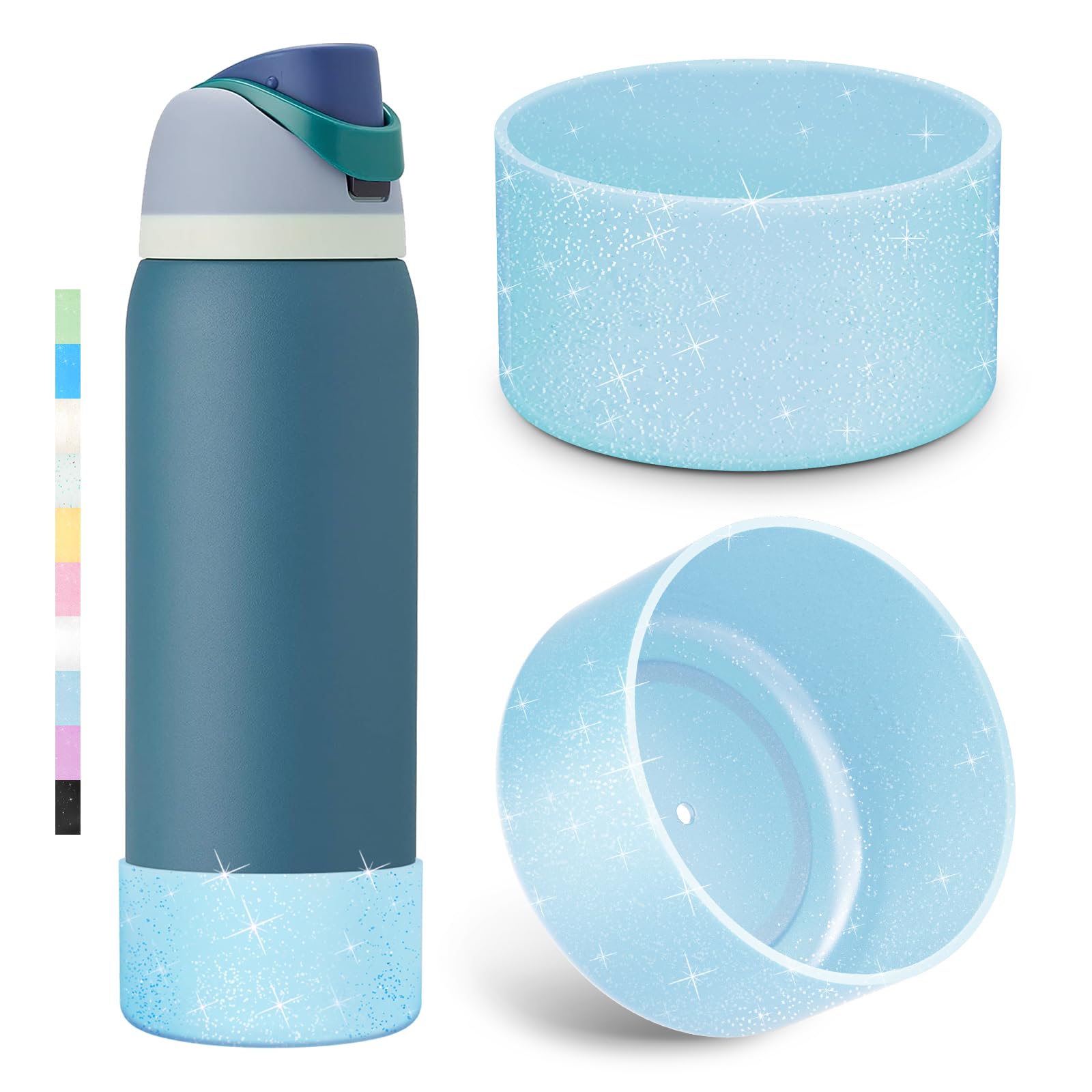 Photo 1 of 2PCS Glitter Silicone Boot for Owala Water Bottle 24 oz 32 oz 40 oz, Anti-Slip Protective Sleeve for Owala Twist,FreeSip and Flip Stainless Steel Water Bottle, BPA-Free, Dishwasher Safe, Accessories