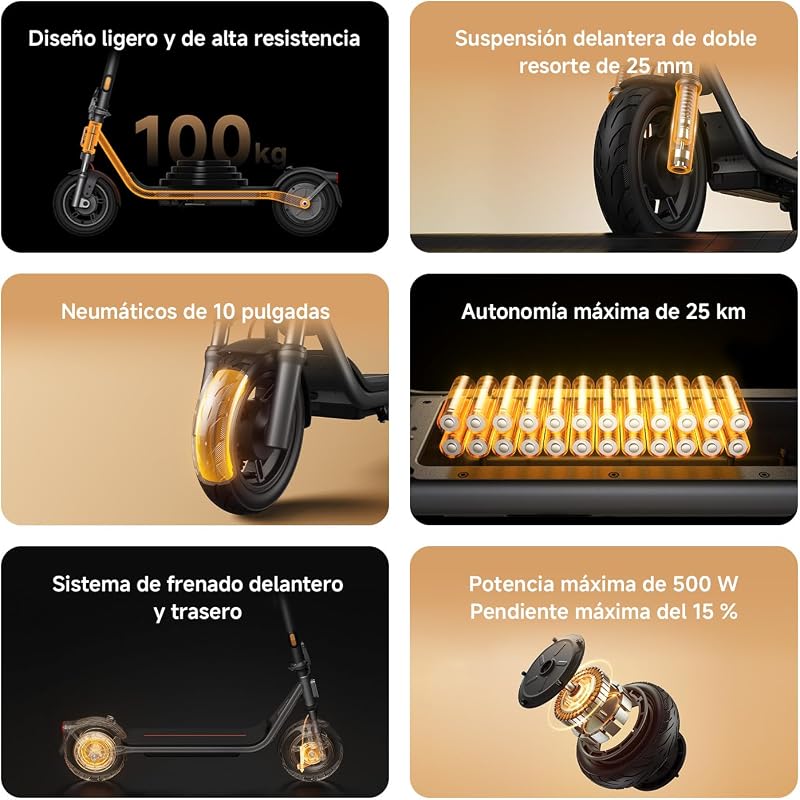 Scooter 6 Lite, suspensão dupla dianteira, autonomia de 25 km, pneus de 10 polegadas, tambor dianteiro e travões traseiros E-ABS, dobrável, aprovado para estrada, certificado DGT