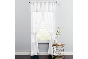 BrylaneHome BH Studio Sheer Voile 5 Piece One-Rod Curtain Set - 96" W 84" L, Eggshell