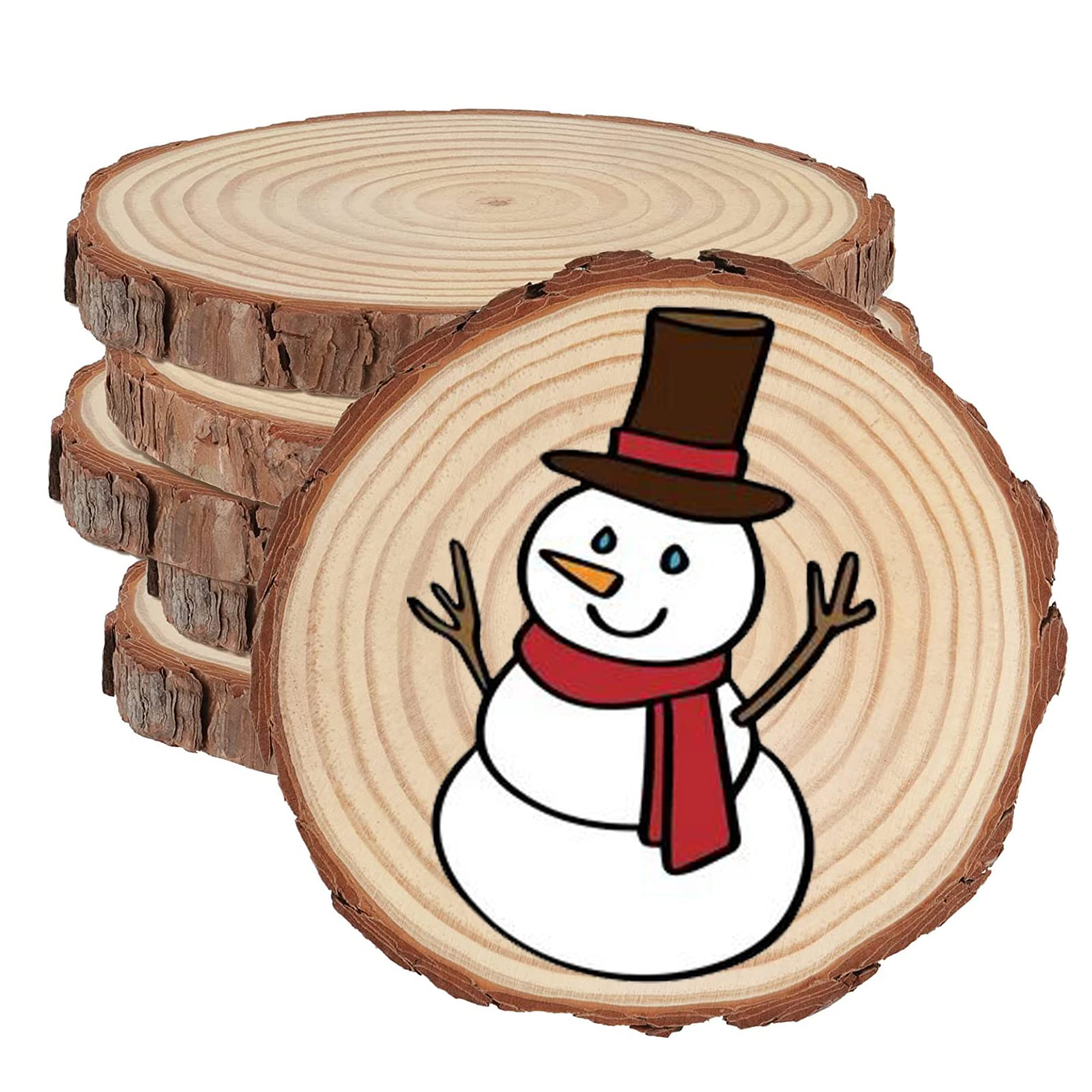 HAKZEON 6 PCS 20-23 cm Natural Wood Slices, 2 cm Thick Unfinished Wood Slices for Crafts Rustic Wedding Ornaments, DIY Arts Christmas Home Decor, 8-9 Inch