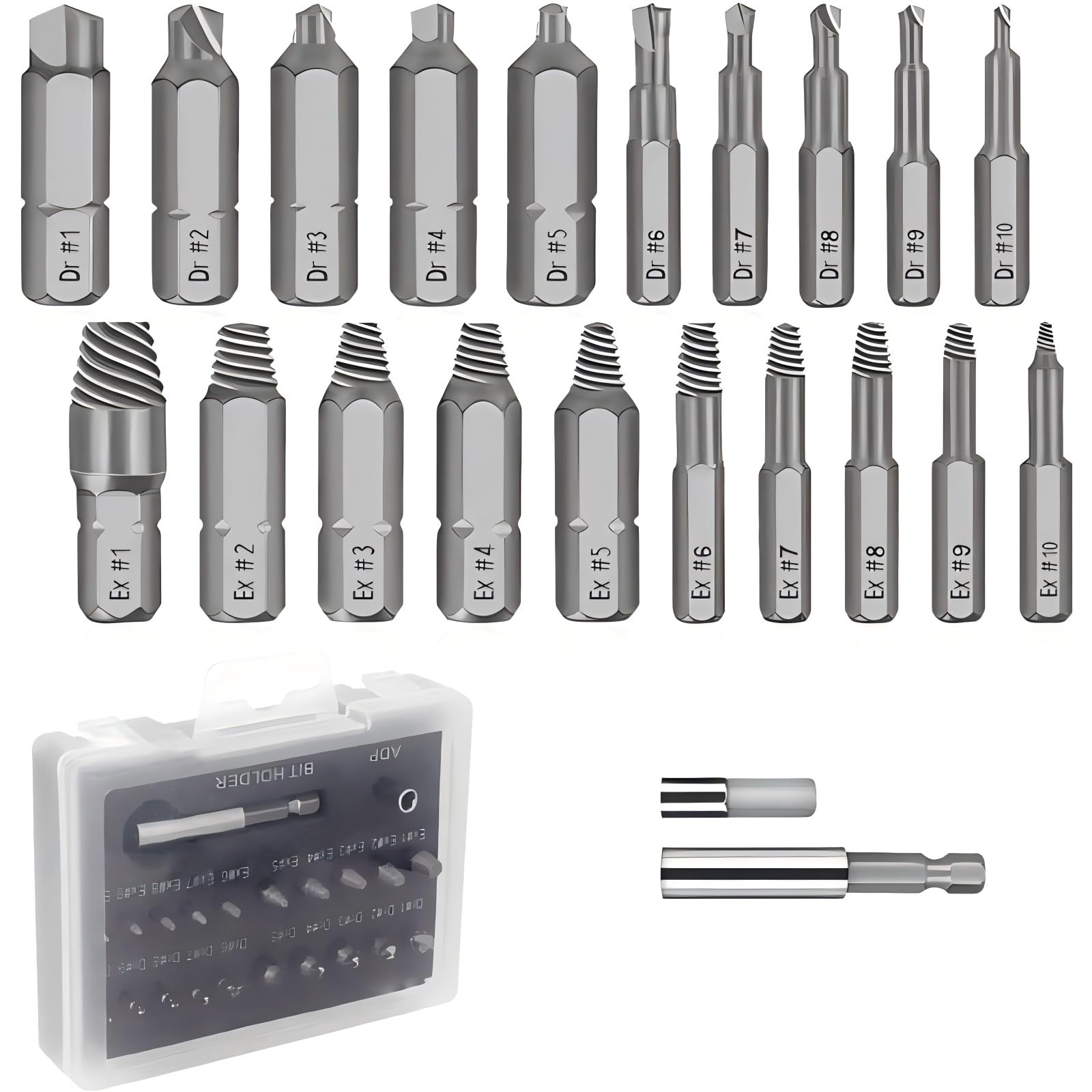 BRIOTA 22-Piece Screw Extractor Set, Easy Out Bolt Extractor Set with Magnetic Extension Bit Holder and Burnishing Tools for 2-12mm Damaged/Rounded Screws and Bolts (SE22)