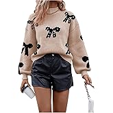 GORGLITTER Women's Bow Sweater Vintage Cute Cozy Knit Holiday Long Sleeve Crew Neck Pullover Fall Sweaters 2025