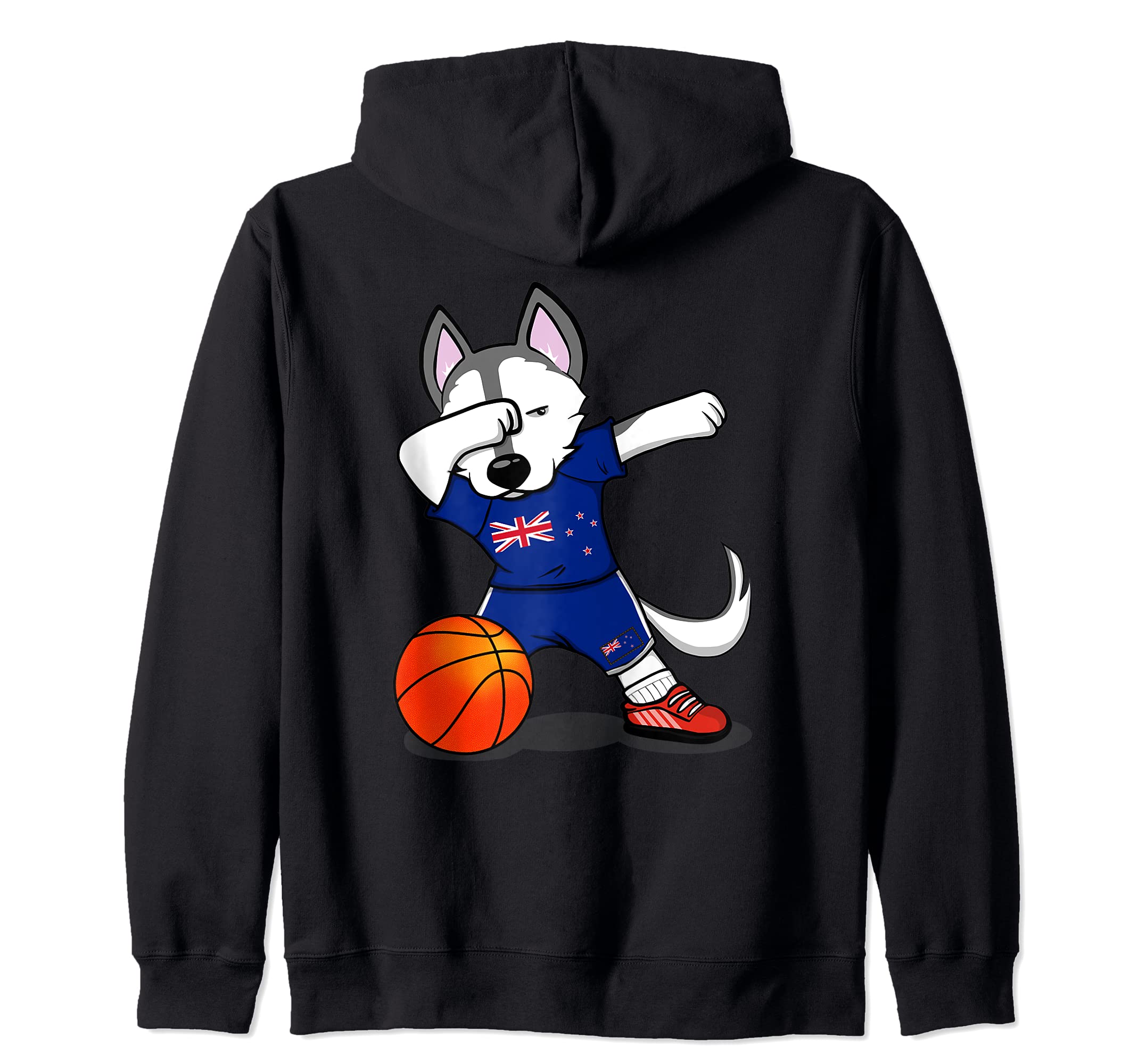 Dabbing Husky Dog New Zealand Basketball Fans Jersey Flag Zip Hoodie
