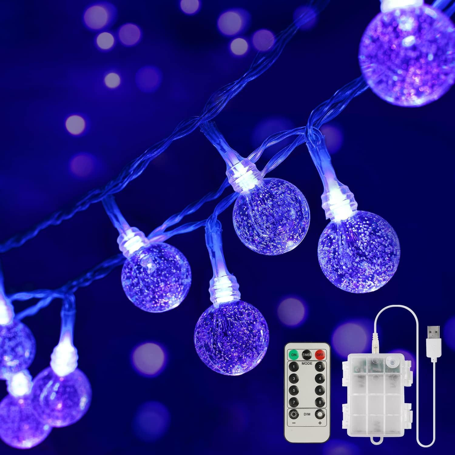 Photo 1 of OMIKA 2 Pack Globe Fairy Lights Battery Operated, 15Ft 30LED UV Black String Lights 8 Modes with Remote Waterproof Indoor Outdoor Decorative Christmas Black Lights for Bedroom Glow Party Patio Garden
