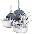 GreenPan Valencia Pro Stainless Steel 10 Piece Cookware Pots and Pans Set, Induction Suitable Mirrored Tri-Ply, Ceramic Nonstick PFAS-Free PFOA-Free Coating, Multi Clad, Dishwasher Oven & Broiler Safe