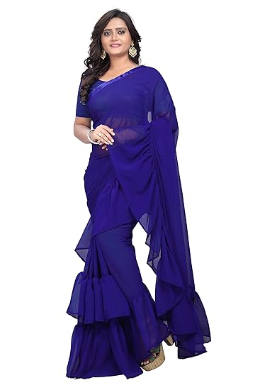 Womens Ruffle Georgette Saree (frill-saree-ruffle)