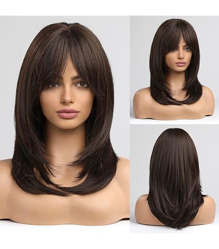 West Bay Wig, Synthetic Dark Brown 16” Wig with Bangs, Shoulder Length. Amazon.com : HAIRCUBE Dark Brown Wigs for Woemn Straight Wig  main image 2