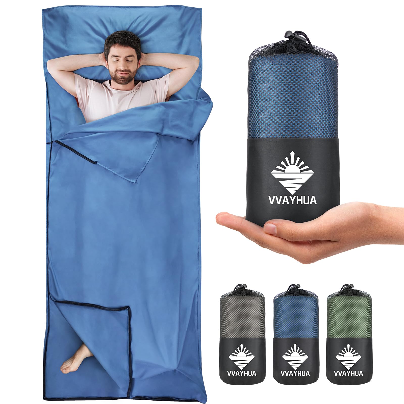 Photo 1 of Sleeping Bag Liner, Self Tan Sleep Sack, Adult Sleep Sack, Two-Way-Zipper Expose Feet Separately, Portable Single Camping Travel Sheets for Hotel,Hostels,Business Trips