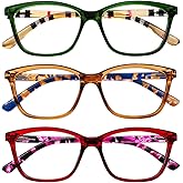 WEMOOTANTS 3 Packs Reading Glasses for Women Designer Square Readers with Spring Hinges 1.0 1.25 1.5 1.75 2.0 2.25 2.5 to 4.0