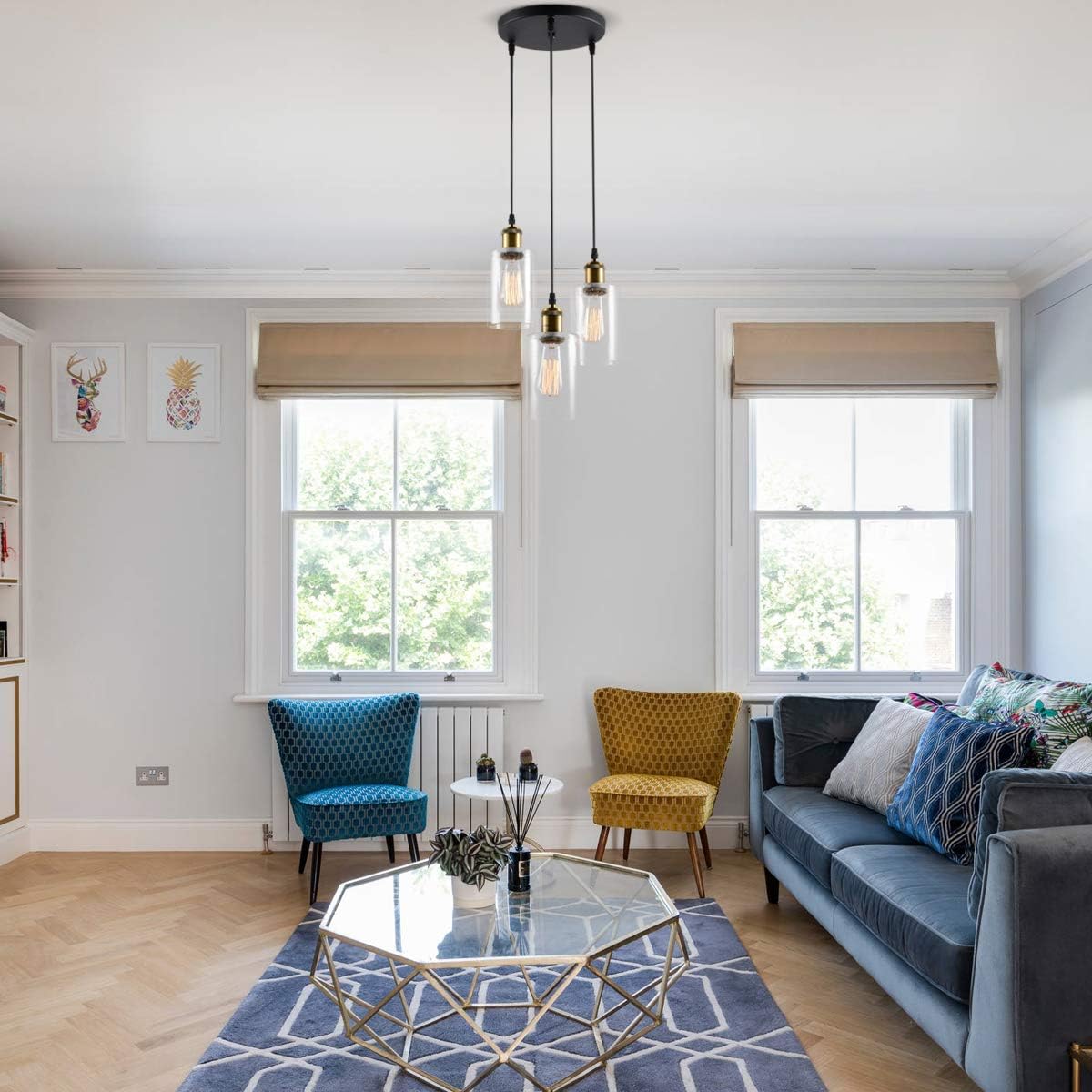 VILUXY Vintage 3 Light Glass Pendant Light Classic Cluster Chandelier Hanging Lighting Fixture with Seeded Glass Shades for Kitchen Island, Dinning Room, Bar, Cafe，Farmhouse - - 