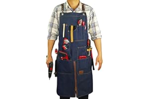 Stenffy Woodworking Apron, Tool Apron, Canvas, Multiple Pockets, Adjustable Zipper, Metal Ring, Tape Measure Clip, Plus Size, Denim.