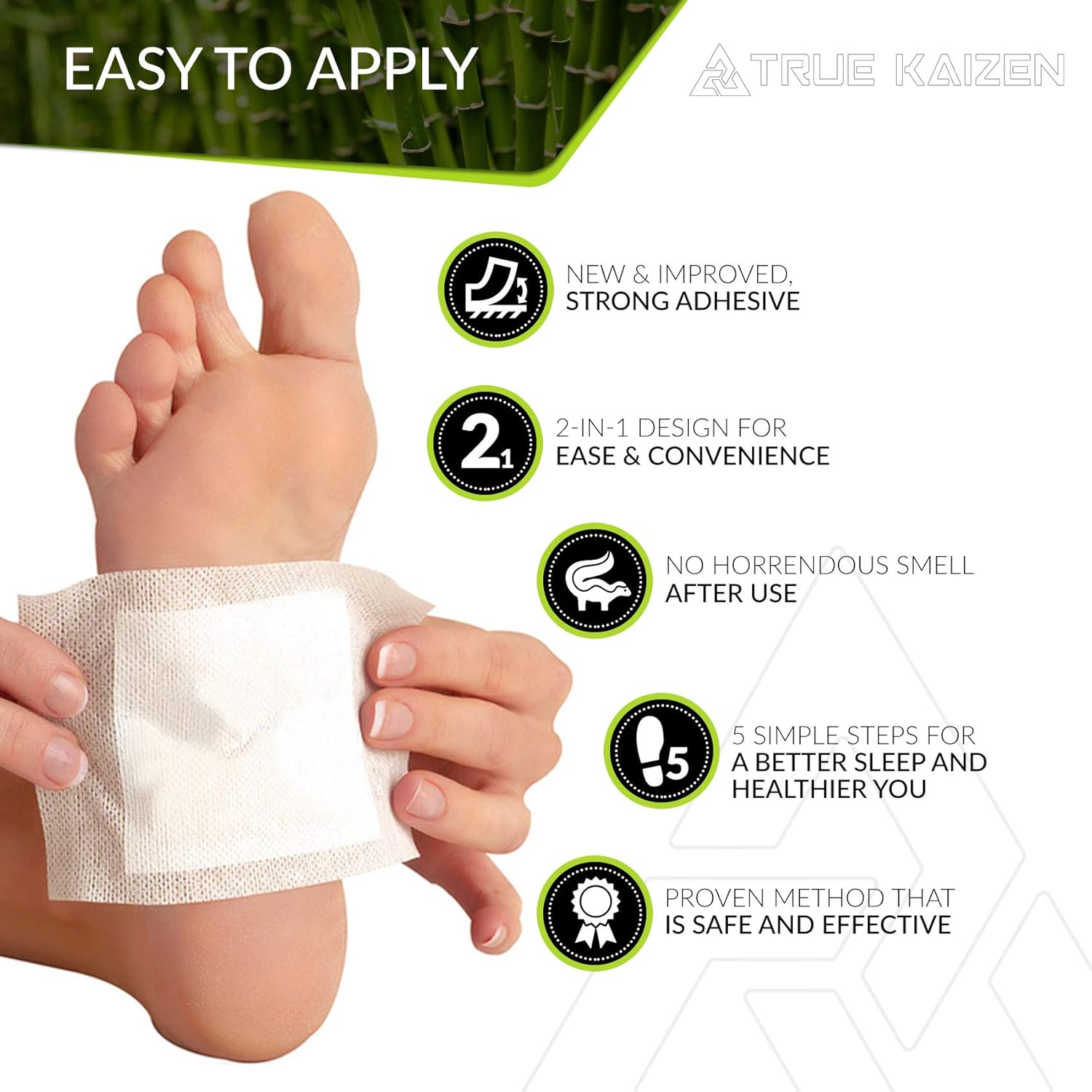 [UPGRADED-2020] True Kaizen Premium Lavender Green Tea Rose & Ginger Foot Patch Pads, 2-in-1 Strong Adhesive, 100% Natural Ingredients - Improve Sleep & Relief - eBook Included – 20 Pack: Health & Personal Care