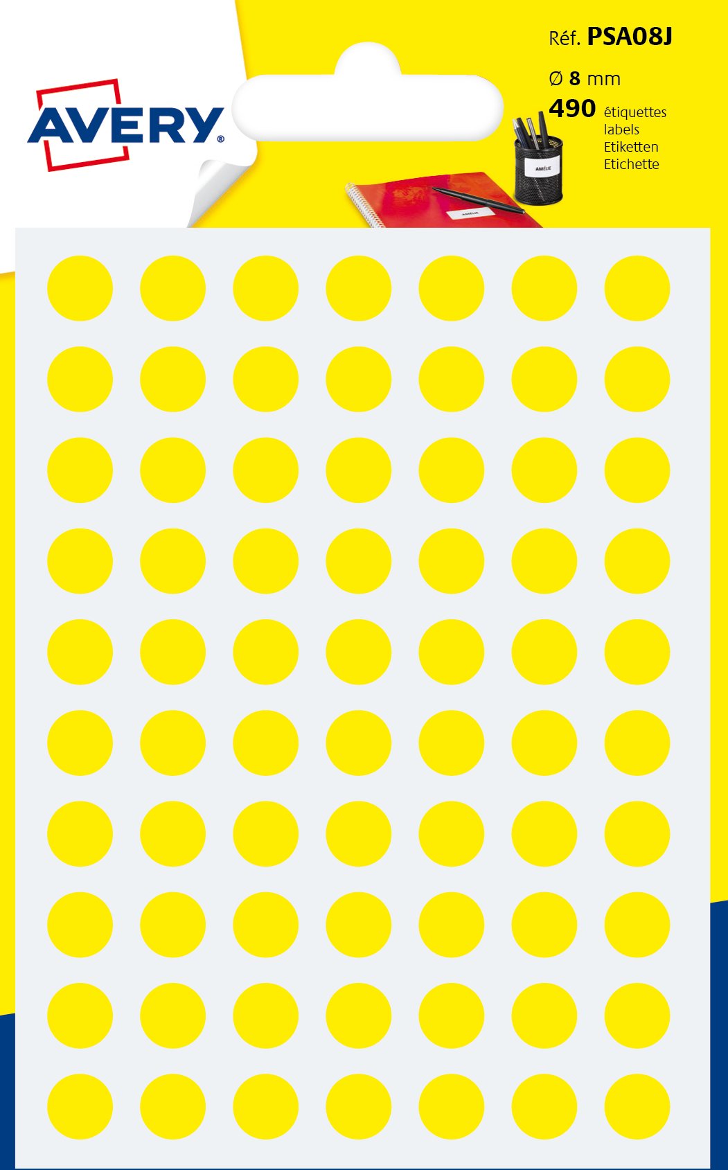 Avery 490 Circle Stickers, 8mm Diameter, Yellow Small Round Dot Adhesive Labels