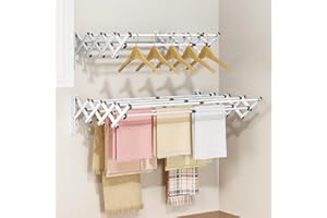 APEXCHASER Wall Mounted Clothes Drying Rack Laundry Drying Rack Retractable, Towel Racks Wall Mounted for Bathroom Balcony Laundry Room Indoor, Foldable Accordion Dryer Rack for Clothing, White