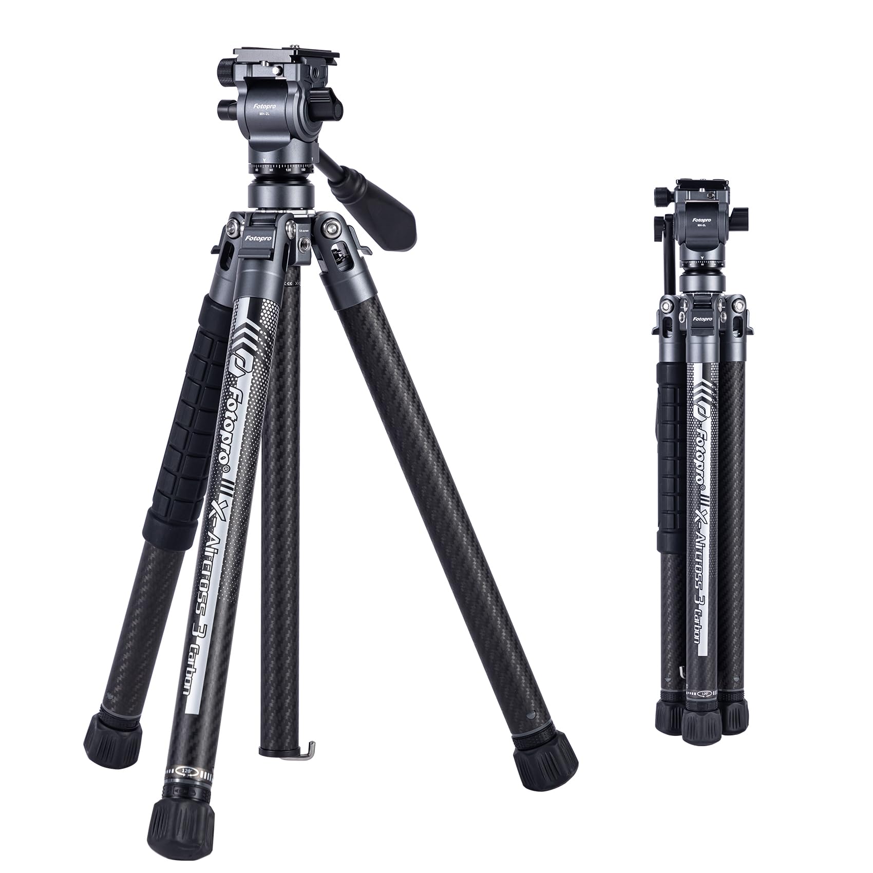 Fotopro 62 Inch Carbon Fibre Video Tripod, 2.27lbs Lightweight Travel Tripods with Fluid Head Phone Clip, Professional Camera Tripod for DSLR Camcorder Load 11lb, X-Aircross 3 Lite Video Grey — image 1