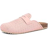 NEWBELLA Women's Woven Mule Slippers - Cork Sole Slide-On House Shoes, Comfortable Indoor/Outdoor Slides with Arch Support for Home & Garden