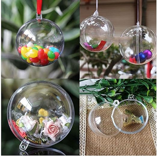 Empty Clear Plastic Christmas Balls Baubles Sphere Fillable Xmas Tree
