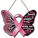 Breast Cancer Decorations Breast Cancer Awareness Wooden Door Sign October Pink Ribbon Decor Breast Cancer Decorations for Home Office Party