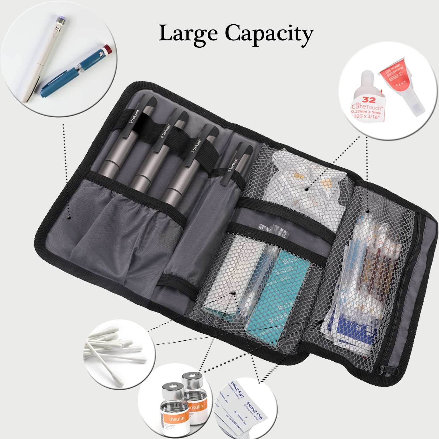 ALLCAMP Insulin Cooler Travel Case Diabetic Medication Cooler with 4 Ice Pack - Medical Cooler Bag Portable and Reusable Grey (9x 4.72x 3.14 inches)