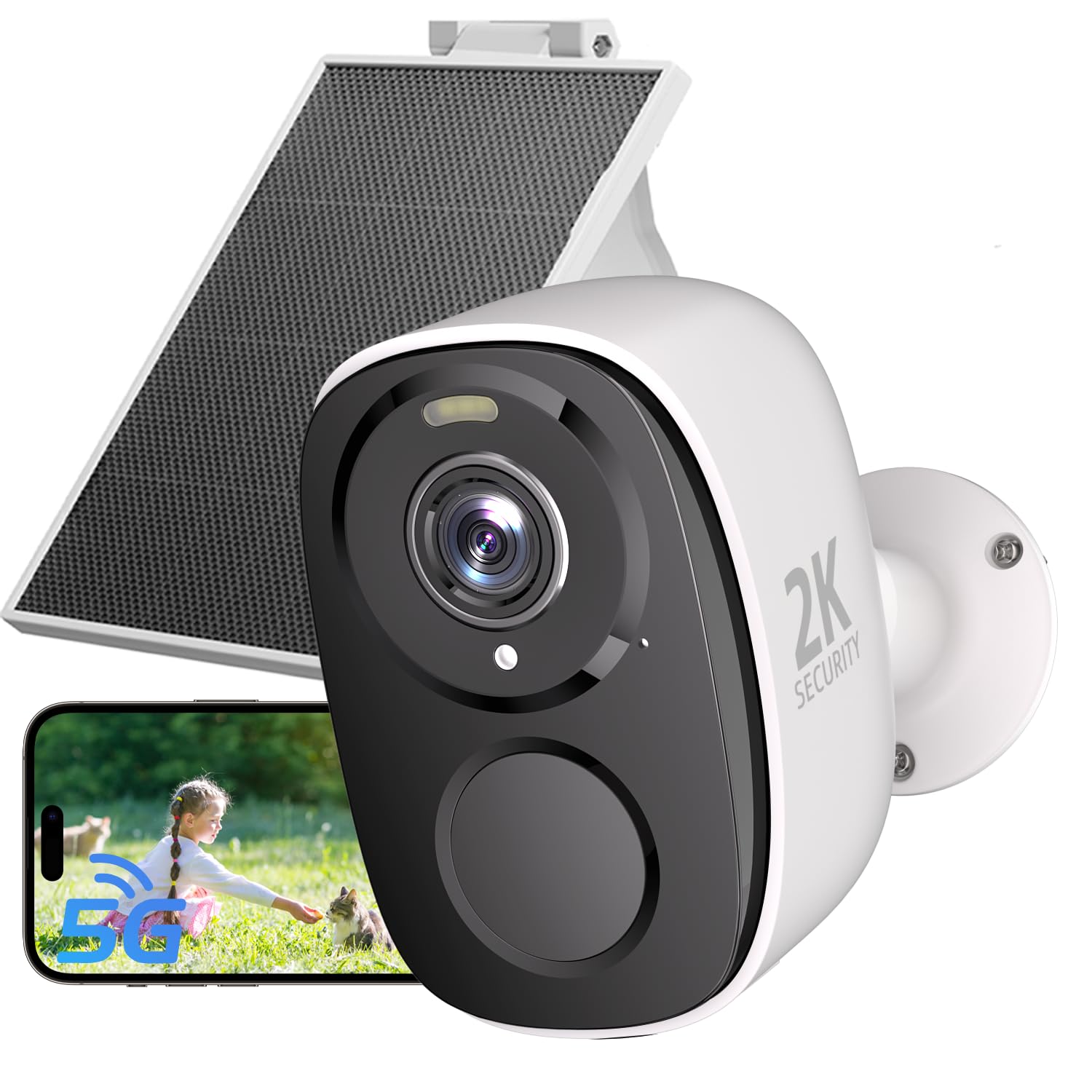 Photo 1 of 2.4&5ghz WiFi Solar Security Cameras Wireless Outdoor,2K QHD Home Security System, Solar Cameras Kit with 130° Ultra-Wide View, 2-Way Talk, IP65,Color Night Vision, Spotlight & Siren (1, White)