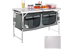 VEVOR Camping Kitchen Station, 3 Adjustable Height Folding Outdoor Camp Cooking Table with Storage Organizer, Quick Set-up for Patio BBQ Picnic Glamping Traveling