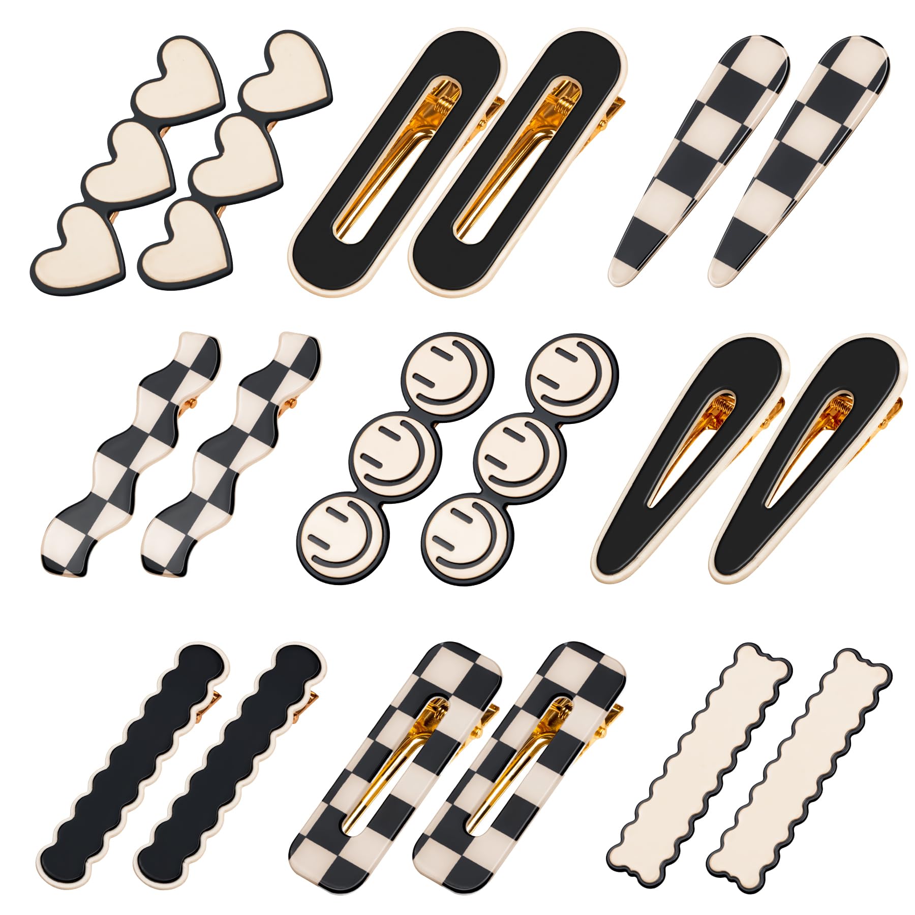 Gingbiss 18 Pcs Hair Clips for Women Girls, Black White Checker Cute Hair Barrettes, No Bend Korean Styling Minimalist Hair Accessories, Gift for Women Girls