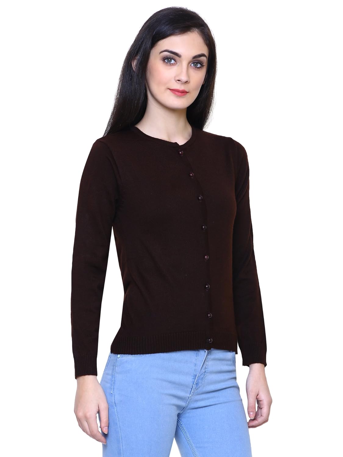 rebecca woollen brown buttoned cardigans