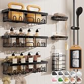 Veken Maximize Shower Space Black Set：6-Pack Shower Caddy &amp; 6-Pack Corner Shower Caddy