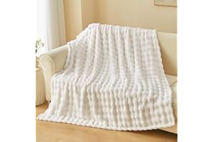 NEWCOSPLAY Throw Blanket for Couch Ivory Super Soft Flannel Fleece 3D Bubble Lightweight Bed Blanket All Season Use (Ivory, T