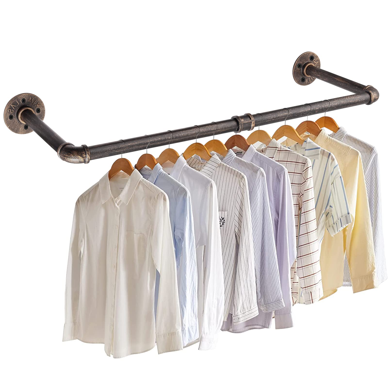 eSynic 80CM Wall Mounted Clothes Rail Vintage Copper Industrial Pipe Metal Wall Clothes Rail Detachable Clothing Rack Hanging Coat Perfect for Bedroom, Living Room, Bathroom, Shop etc