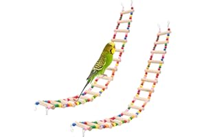 DVHEY 15-Step Bird Ladder Bridge,28.74 x 3.15 inch Raw Wood and Edible Dye,2 Pieces Pet Hamster Climbing Ladder Swing Toys Suitable for Small to Medium Birds,Bird Cage Accessories (15 Ladders -2pcs)