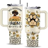 Uibunoo Dachshunds Gifts, 40 Oz Dachshunds Mom Ever Tumbler with Handle & Straw, Weiner Dog Gift for Women, Thanksgiving Christmas Birthday Presents for Animal Lovers, Dog Tumbler, 1 PCS