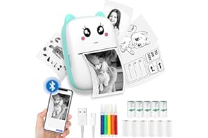 Funducts Mini Sticker Printer, Pocket Thermal Sticker Printer Machine, Thermal Bluetooth Sticker Maker with 11 Rolls Paper, Portable Receipt foe Study Notes, Memo, List, Work Plan, Gift (Blue)