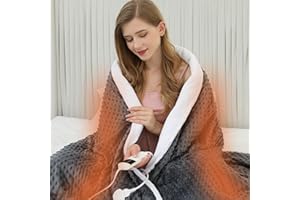 HYRIXDIRECT Electric Heated Weighted Blanket 15LB 60''*80'' Queen Size Soft Throw Blanket with Glass Beads, 5 Heating Levels & 2-8H Auto Off, Over-Heat Protection, Machine Washable