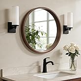 WallBeyond 24 Inch Round Wood Mirror, Circle Wooden Frame Wall Mirror for Bathroom, Living Room, Bedroom, Entryway (Walnut)