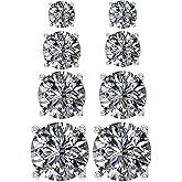 4 Pairs Stud Earrings Set, Hypoallergenic Pure Brilliance Cubic Zirconia 925 Sterling Silver, 4-6.5mm