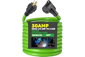 Kanayu 25 ft Welder Extension Cord Compatible with Nema L14-30p to 6-50r, 4 Prong Generator to 3 Prong Welder Power Adapter Cord 30 Amp Generator Locking Plug Connector to Welding