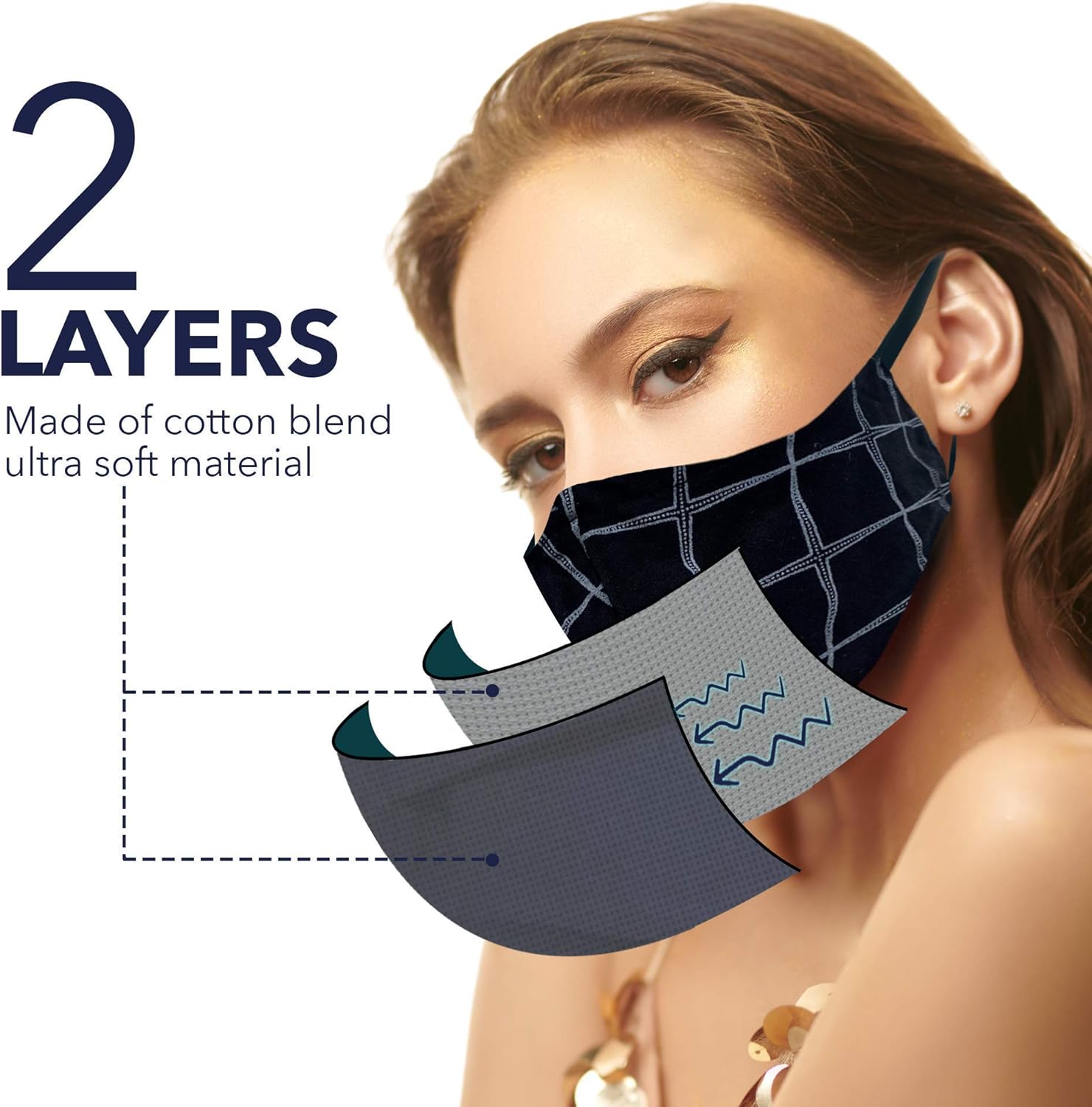 Cloth Face Masks Reusable Washable for Men & Women - Black & White Cotton Face Masks Printed Face Covering with Elastic Straps - Unisex Adult by MADDY - 3 PCS: Clothing