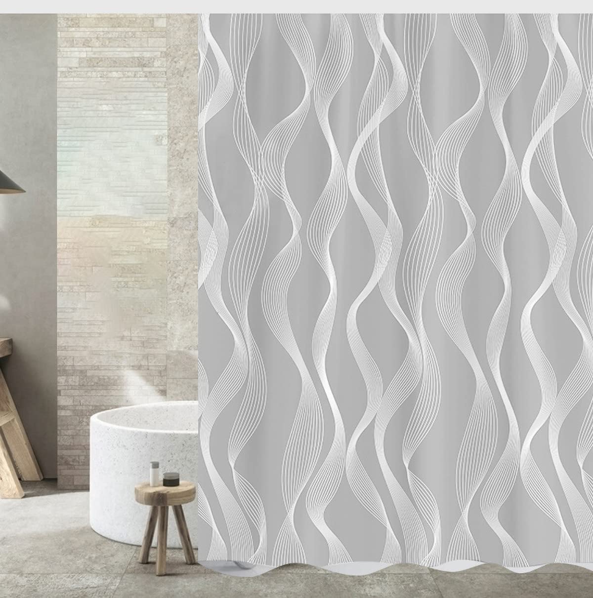 Tennove Shower Curtain 180 x 180cm Mildew Resistant Geometric Thick Polyester Fabric Bathroom Shower Curtain Waterproof Washable Bath Curtain with Hooks, Weighted Hem