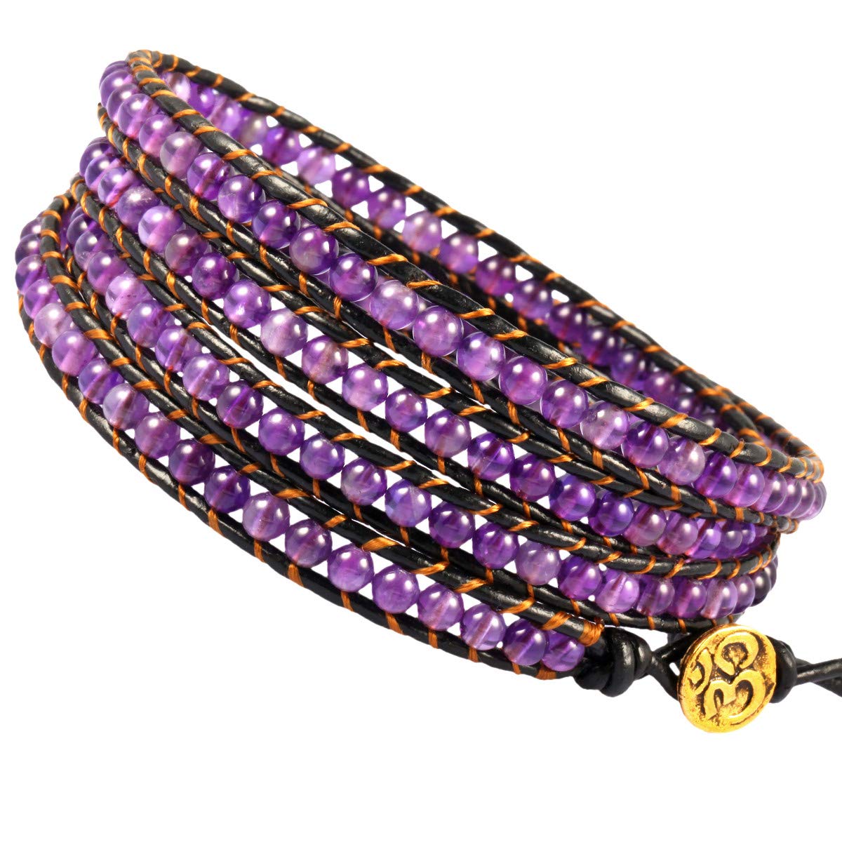 KYEYGWO Unisex Healing Gemstone Leather Braided Bracelet Chakra Crystal Wrap Bracelet for Women Men Amethyst
