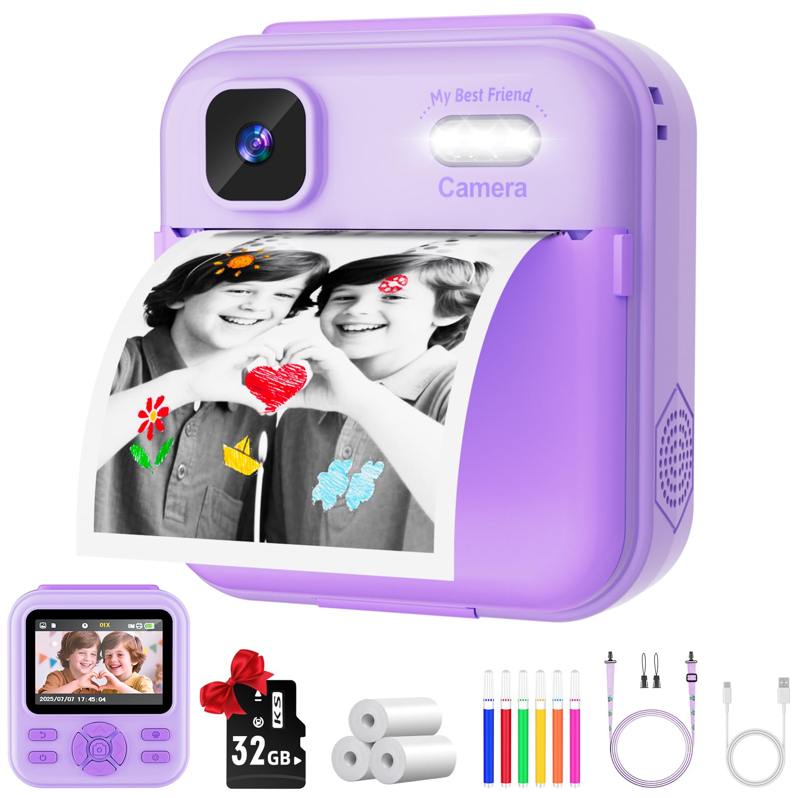 Photo 1 of *** NEW FACTRORY *** Kids Camera Instant Print for Boys and Girls, 48MP HD Cameras w/1080P Video, Print Paper, 32GB Card, Brush, Christmas Birthday Gifts Toys for Toddler and Teenagers Age 3-16 Years Old (Purple)