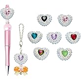 Frinnovan, 7 Pack Rhinestone Heart Shaped Bead for Beadable Pen Crystal Love Loose Large Spacer Bead DIY Earring Necklace Keychain Jewelry Making 7 Color 24mm