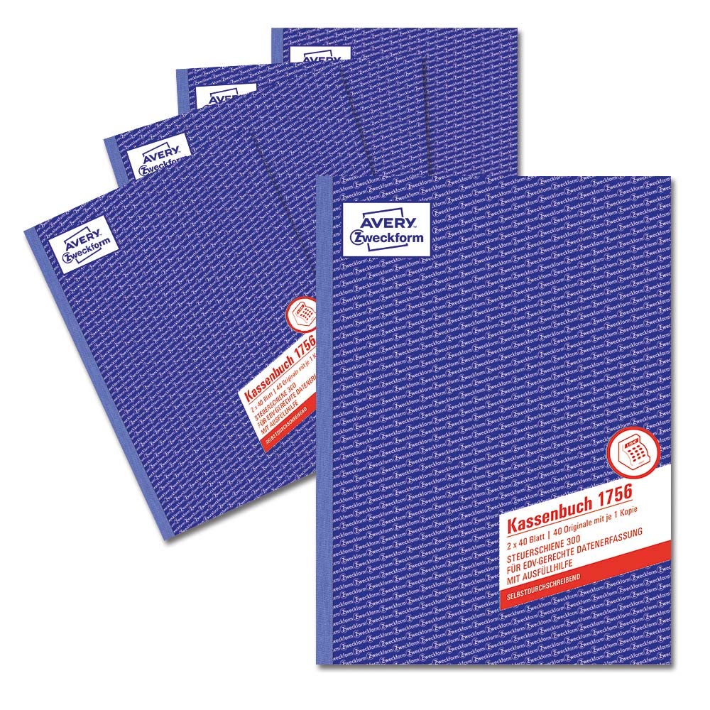 AVERY Zweckform 1756-5 Register Book (A4, According to Tax Rail 300, Tested by Experts, for Germany for Correct Cost-Effective Accounting, 2 x 40 Sheets) Pack of 5 White/Yellow