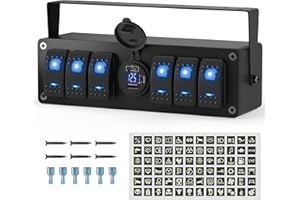 Joinfworld 6 Gang Rocker Switch Box Waterproof 12V SPST ON/Off LED Light Bar Switch Panel with Dual USB Outlet PD3.0 & QC3.0 