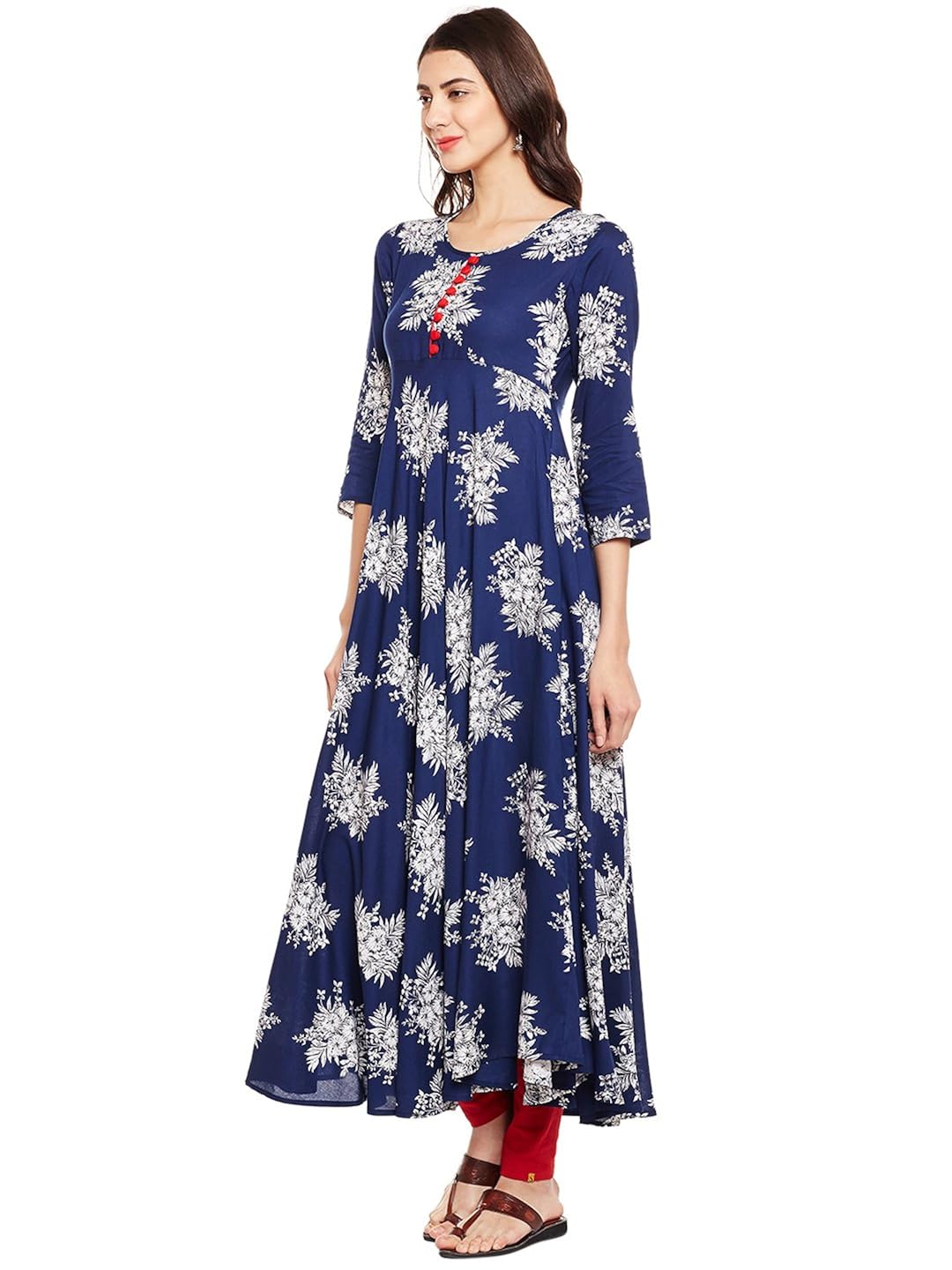 tissu women's viscose rayon floral printed indigo flared kurta