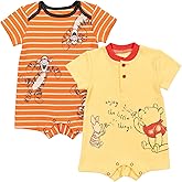 Disney Baby 2 Pack Henley Rompers Newborn to Infant Sizes (Newborn - 24 Months)