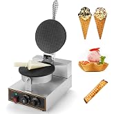 IRONWALLS Commercial Waffle Cone Maker Machine Electric 110V 1200W Steel | Stainless Steel Electric Ice Cream Cone Waffle Maker with 8.3" Non-stick Pan, Adjustable Temperature &amp; Timer, for Restaurant