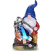 Panven Garden Gnome Statue, Gnome Decoration for Yard with Blue Solar Light, Patio Porch Yard Garden Decor for Outside, Lawn Ornament